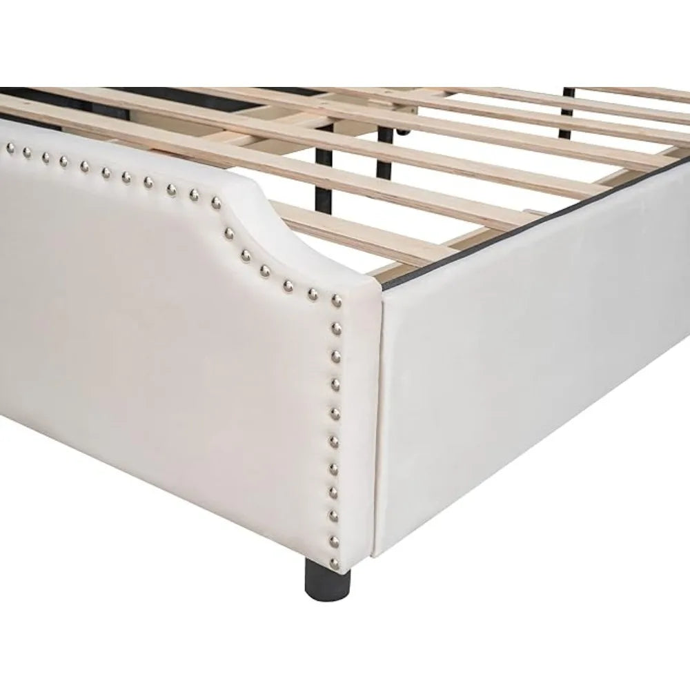 EMERY Modern Velvet Upholstered Queen Bed Frame with 4 Storage Drawers, Elegant Headboard