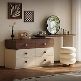 OLIVE Modern Solid Wood Vanity Table with Mirror & 6 Storage Drawers - 40'' Wide