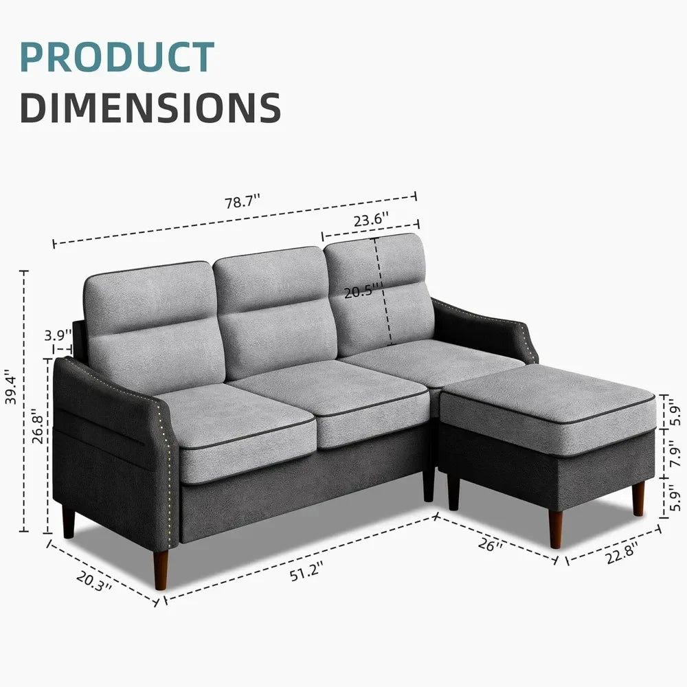 DAVID Modern L-Shaped Convertible Sofa – Couch with Storage Bag - 78.7"