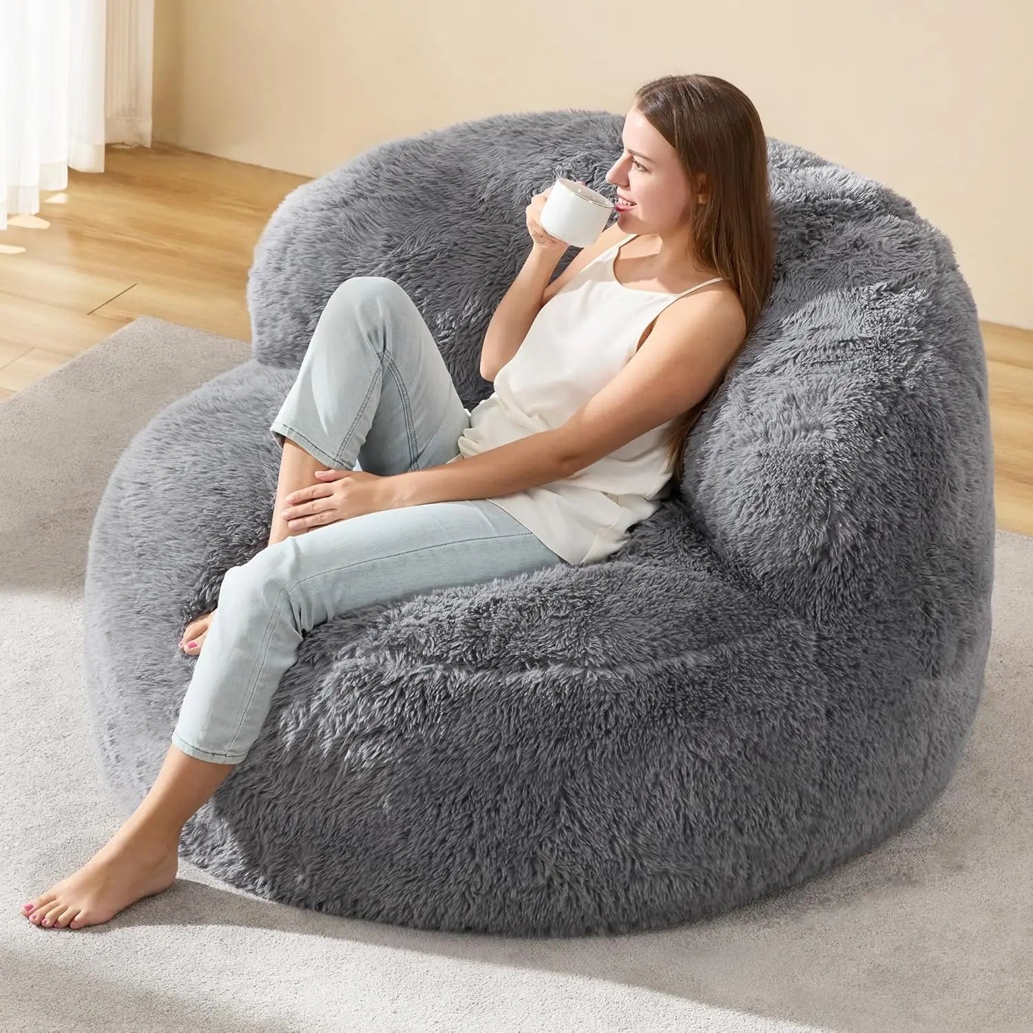KIRA Modern Faux Fur Bean Bag Chair – Lounge Sofa Style | 39.6'' W