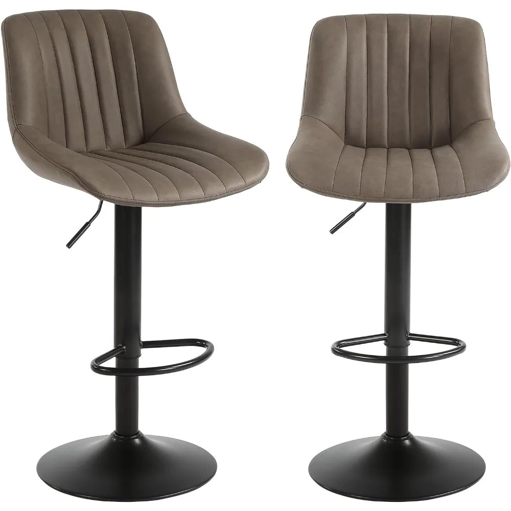 Bar Stools Set of 2, Swivel Counter Height Barstools with Back, Adjustable Faux PU Leather Bar Chairs, Modern Armless