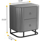 VIVIANA Modern Glass Bedside Table with 2 Drawers and Metal Frame – 19.69"W