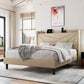 IVY Upholstered Bed Frame with Charging Station, Platform Bed Frame with Storage Headboard