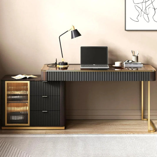 AMELIA Modern Office Desk with Storage Cabinet and LED Lights - 29.5" W