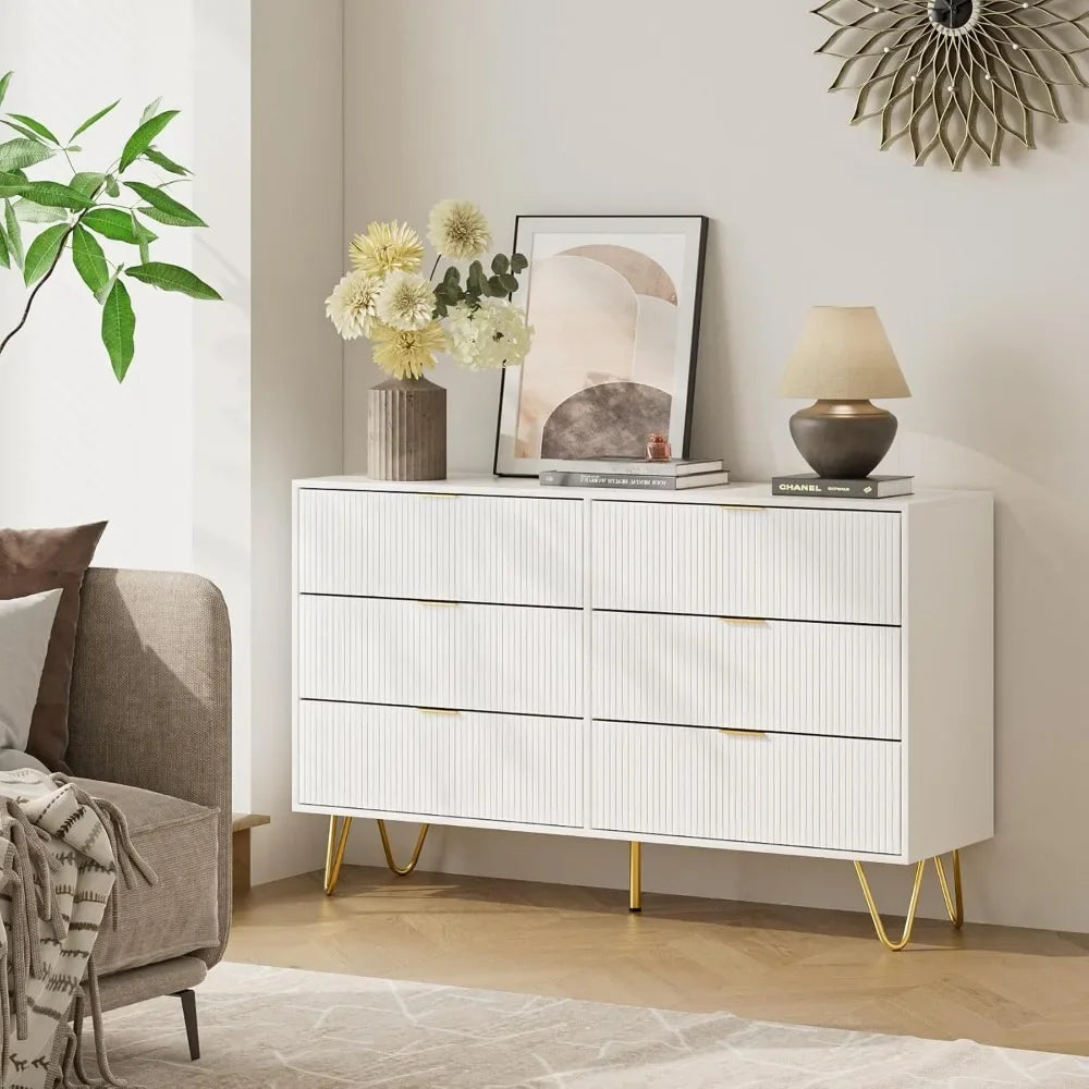 REESE Modern 6-Drawer Dresser - 47.2"W Chest of Drawers for Bedroom & Living Room