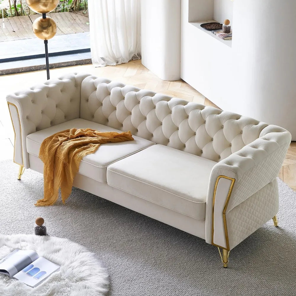 RYAN Minimalist Modern Velvet Chesterfield Sofa – Deep Seat 3- 87.4"