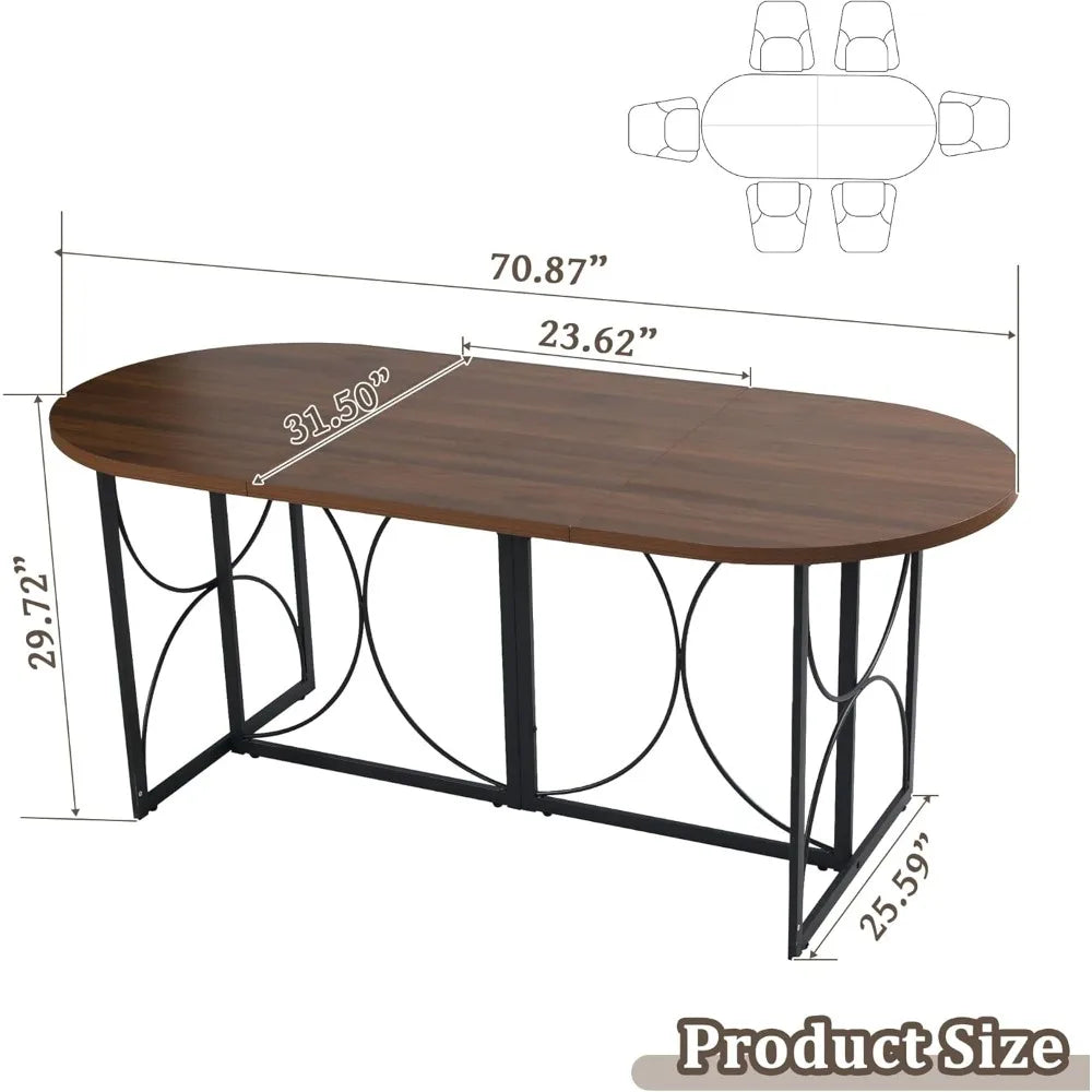MICHAEL Modern Walnut Oval Dining Table - Large Dining Table for 8 People - 71" W
