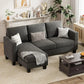 ANGELA Modern Linen Convertible L-Shaped Sectional Sofa – 3-Seater Couch with Movable Ottoman - 70.8"W