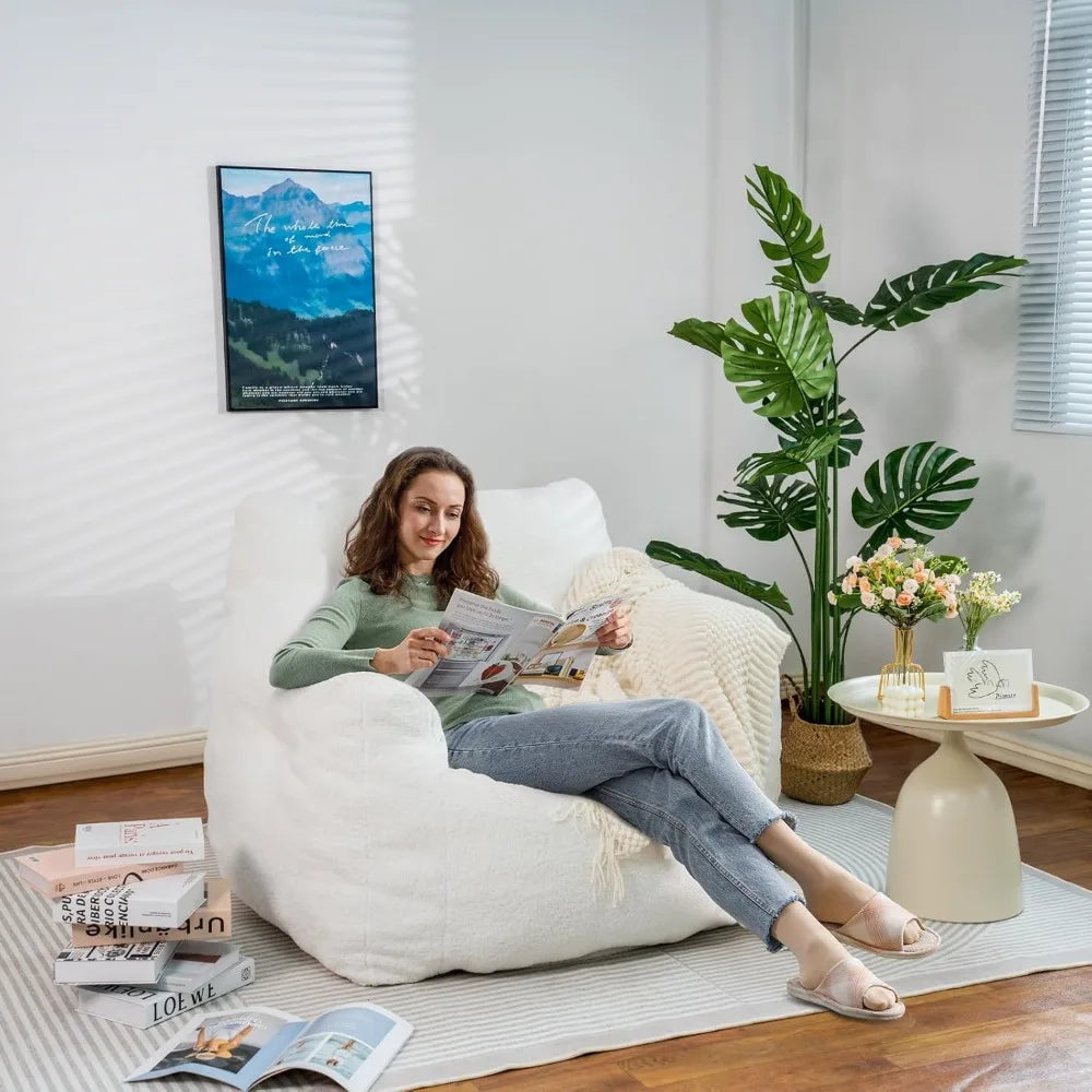 VERONICA Delmira Fluffy Faux Fur Bean Bag Chair - Modern Accent Seating 35.6"W