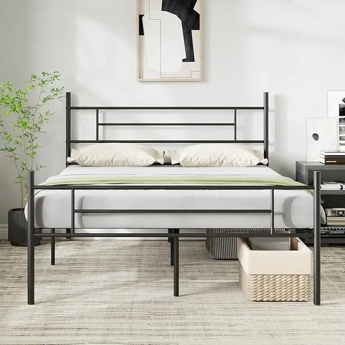 LEILANI Modern Metal Platform Bed Frame with Headboard & Footboard – 54'' Wide