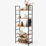 Bookcase, 5 Tier Book Shelf, Storage Shelf, Classic Modern Bookcase for Cds, Movies, Books, Industrial Bookcase for Home Office, Living Room, Kitchen, Bedroom, Rust Brown