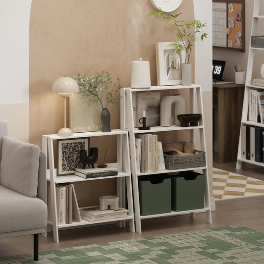 Ladder Bookcase Display Shelf, 4-Tier, White