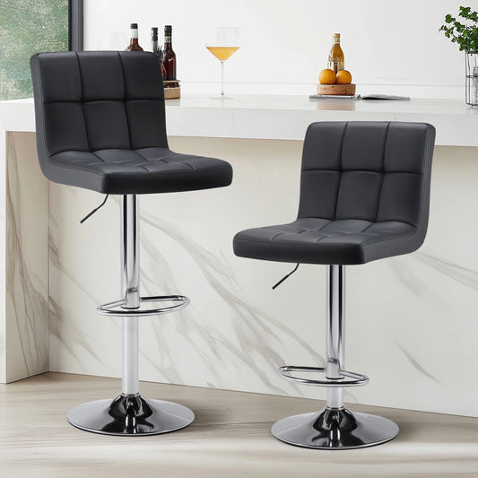 Bar Stools Set of 2, Modern Adjustable Armless Swivel Counter Stools with PU Leather, Black