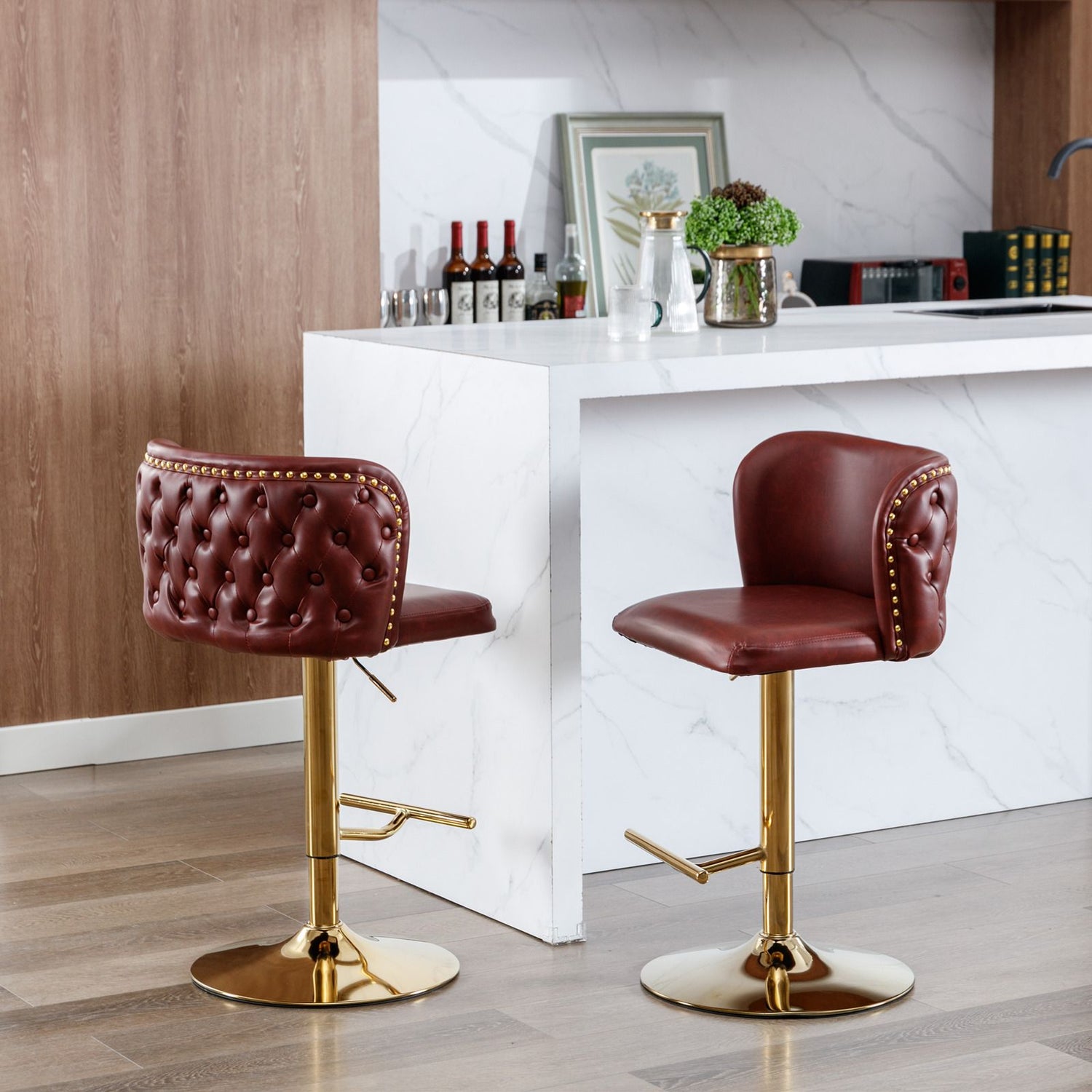 A&A Furniture Swivel Barstools – Modern PU Upholstered, Adjustable Height, 16" W