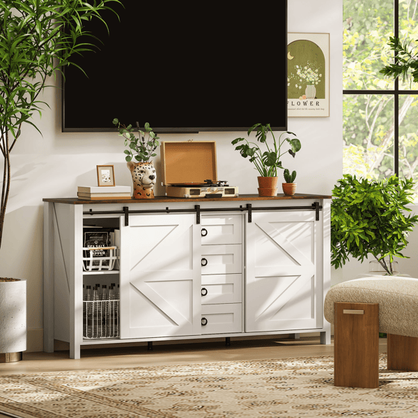 Farmhouse sideboard buffet cabinet with sliding barn doors