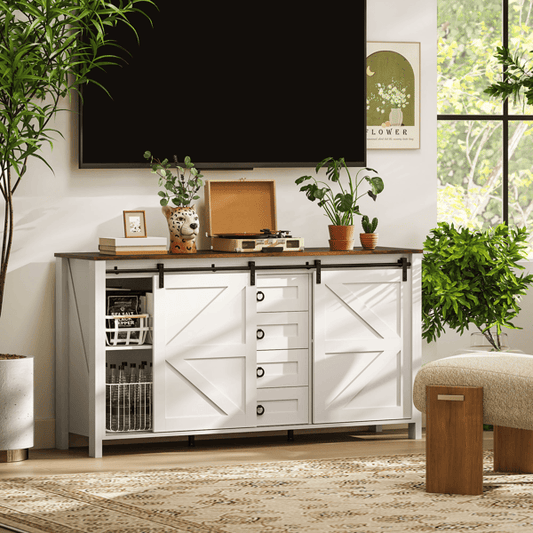 Farmhouse sideboard buffet cabinet with sliding barn doors