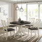 Antique white dining chairs with gray cushioned seat