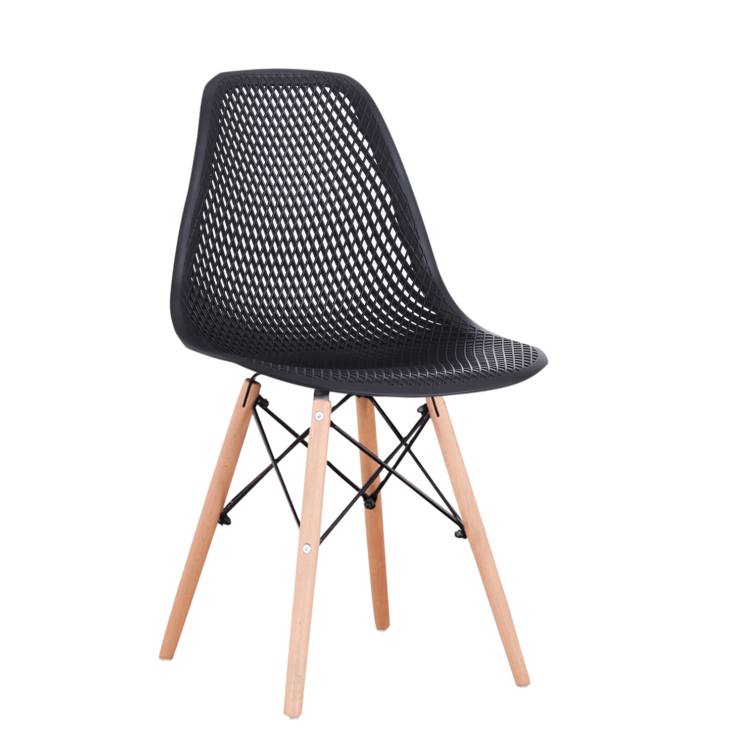 Set of 4 modern white shell dining chairs with walnut legs