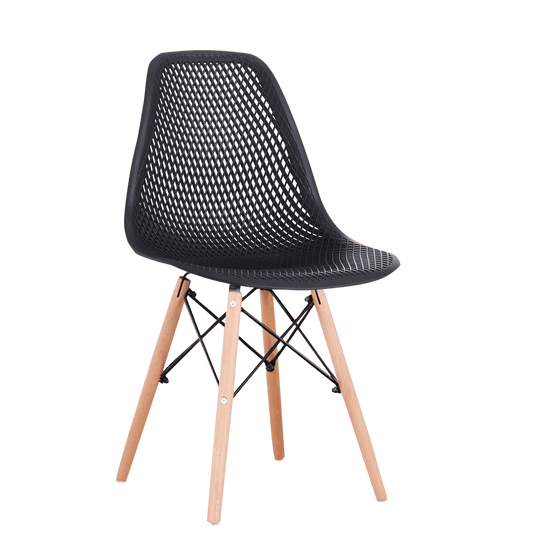 Set of 4 modern white shell dining chairs with walnut legs