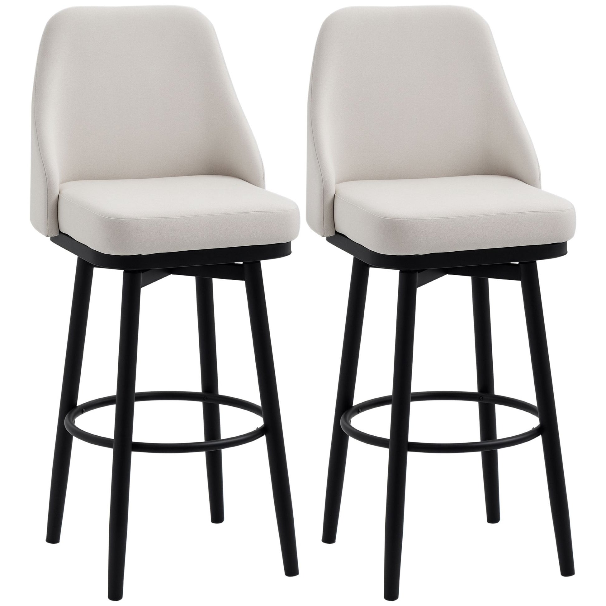 cream white bar stools set of 2 with swivel seat and steel legs