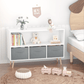 White and gray kids bookcase with collapsible fabric drawers