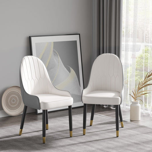 Modern white and gray PU leather dining chairs set of 2