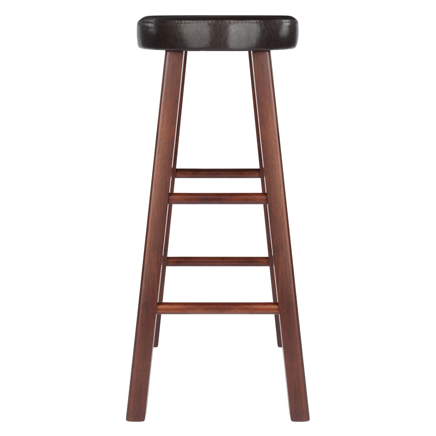 Wooden bar stool set with crossbar footrests and cushioned top