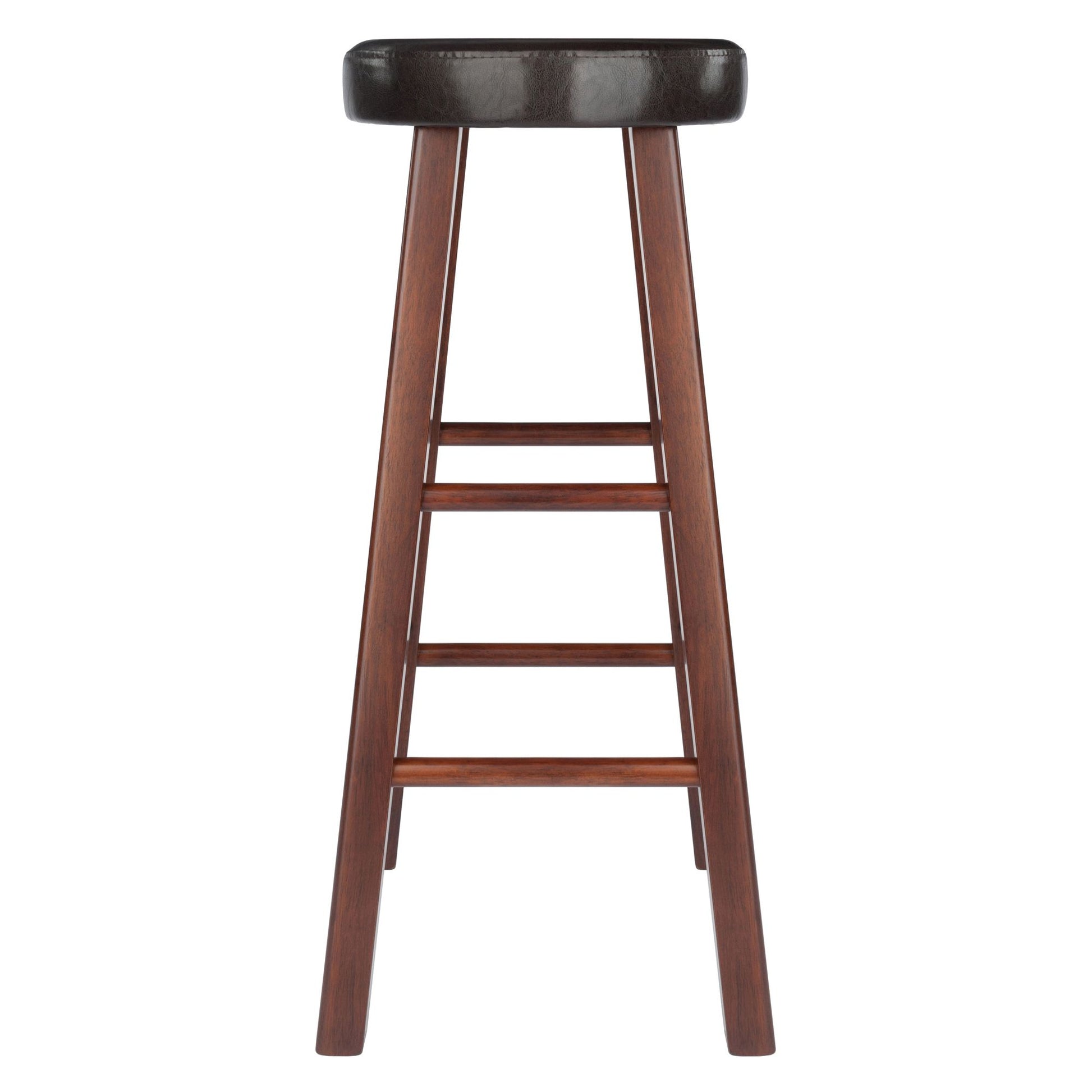 Wooden bar stool set with crossbar footrests and cushioned top