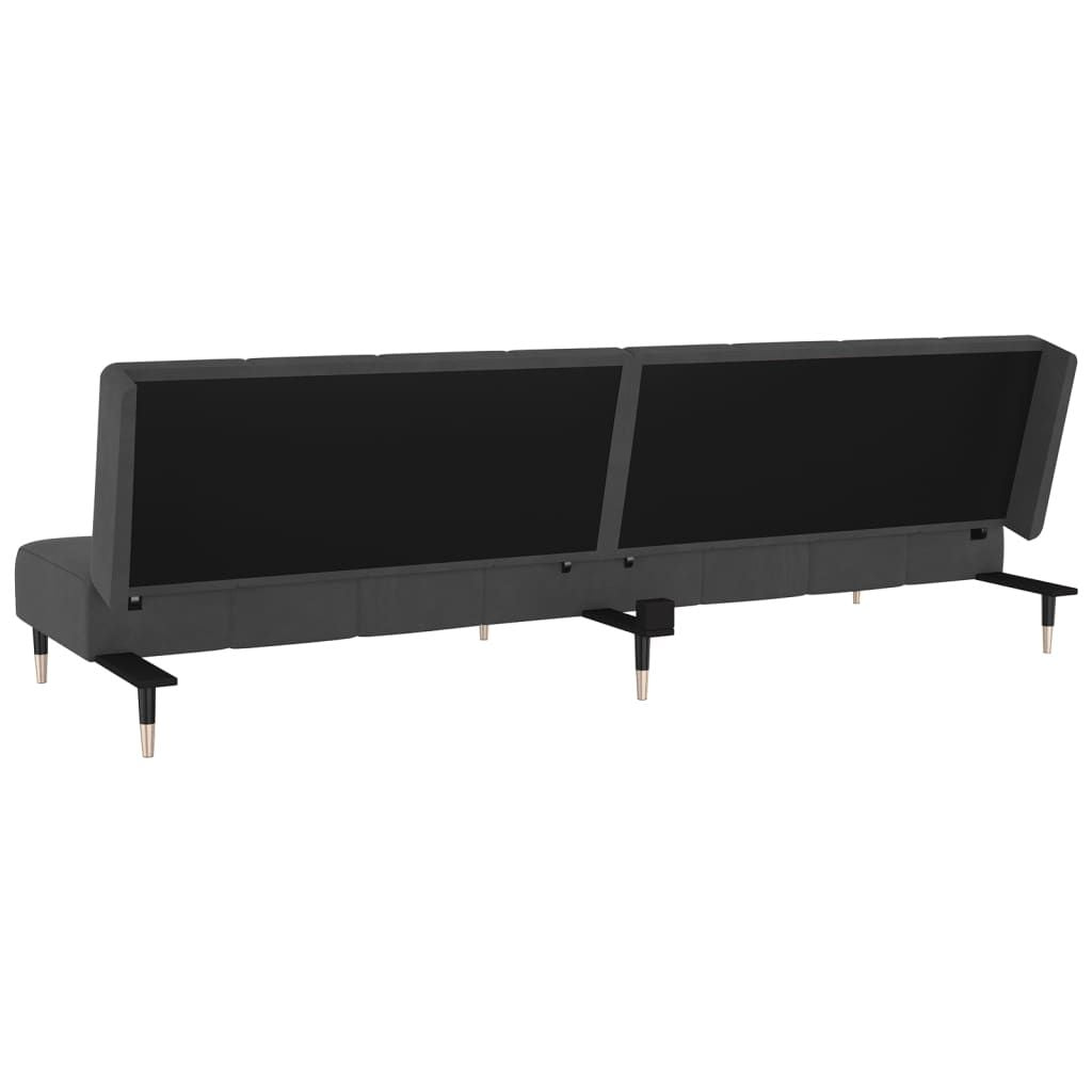Dark Gray Velvet 2-Seater Sofa Bed with adjustable backrests