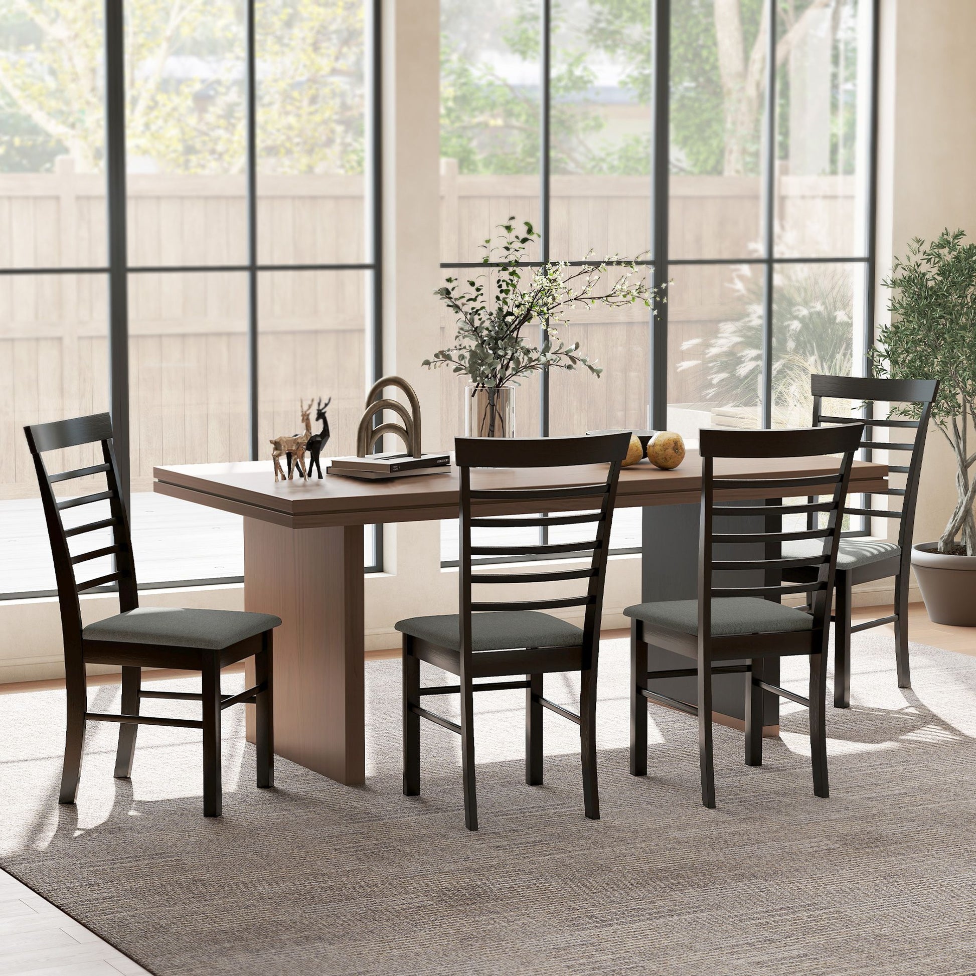 Wooden farmhouse dining chair set of 4 with upholstered gray seat
