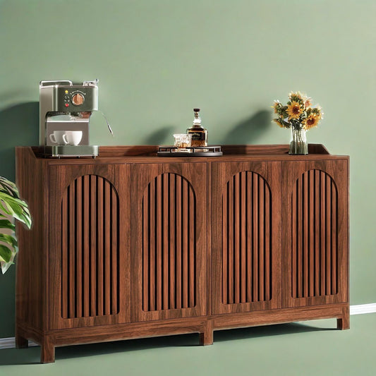Farmhouse sideboard with arched grille doors and wood finish