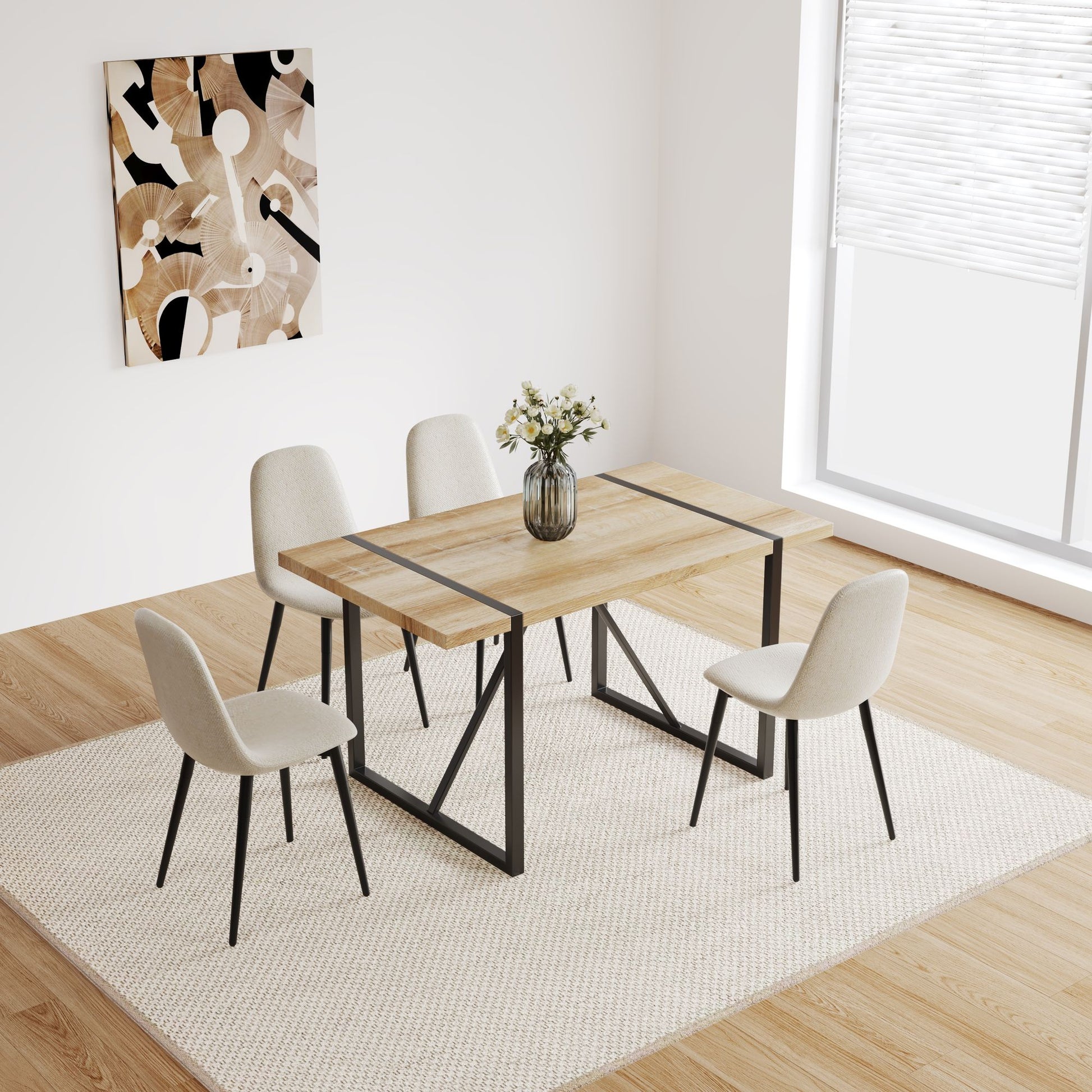 5-piece modern dining table set with wood top and metal legs