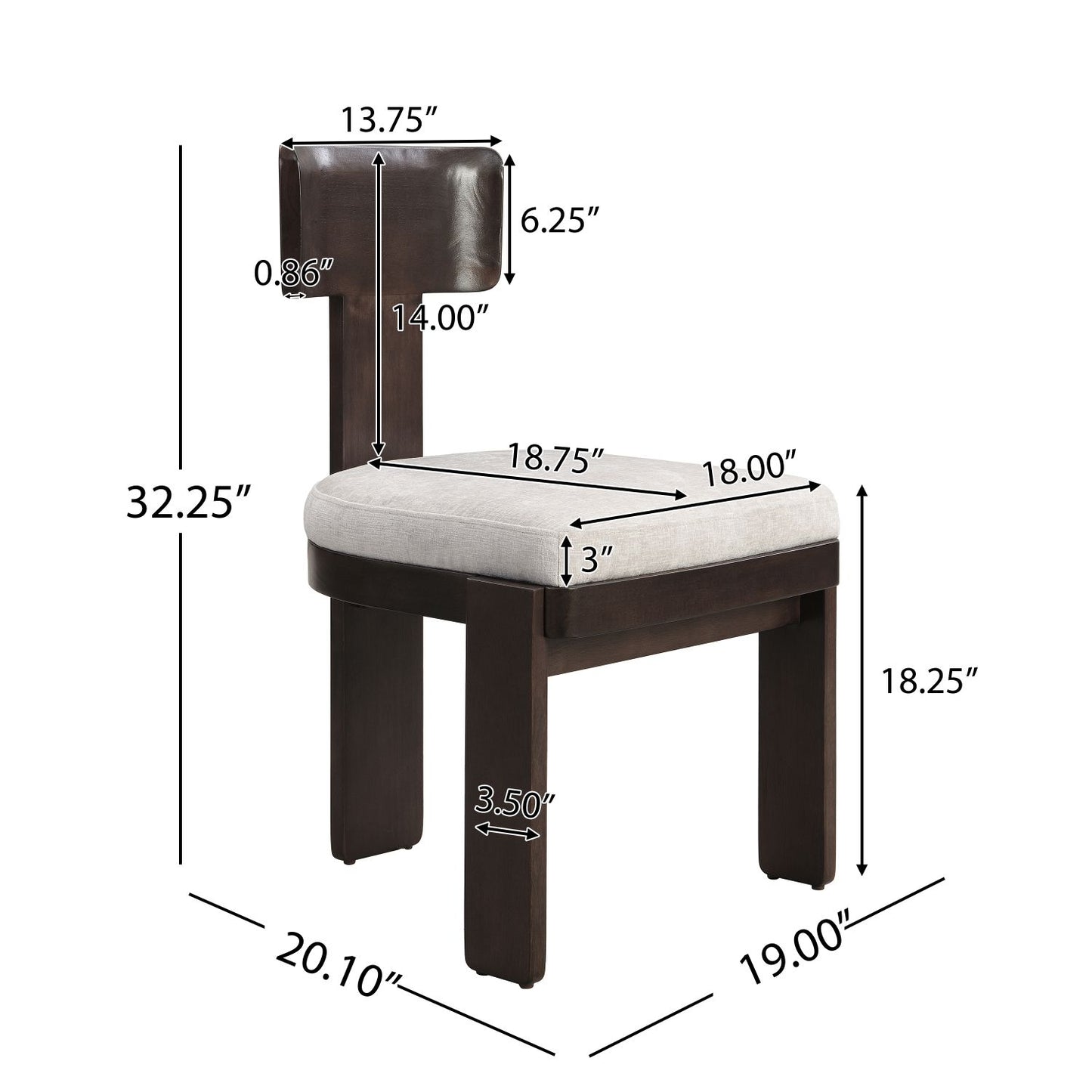 Gray upholstered dining chair set of 2 with dark brown legs