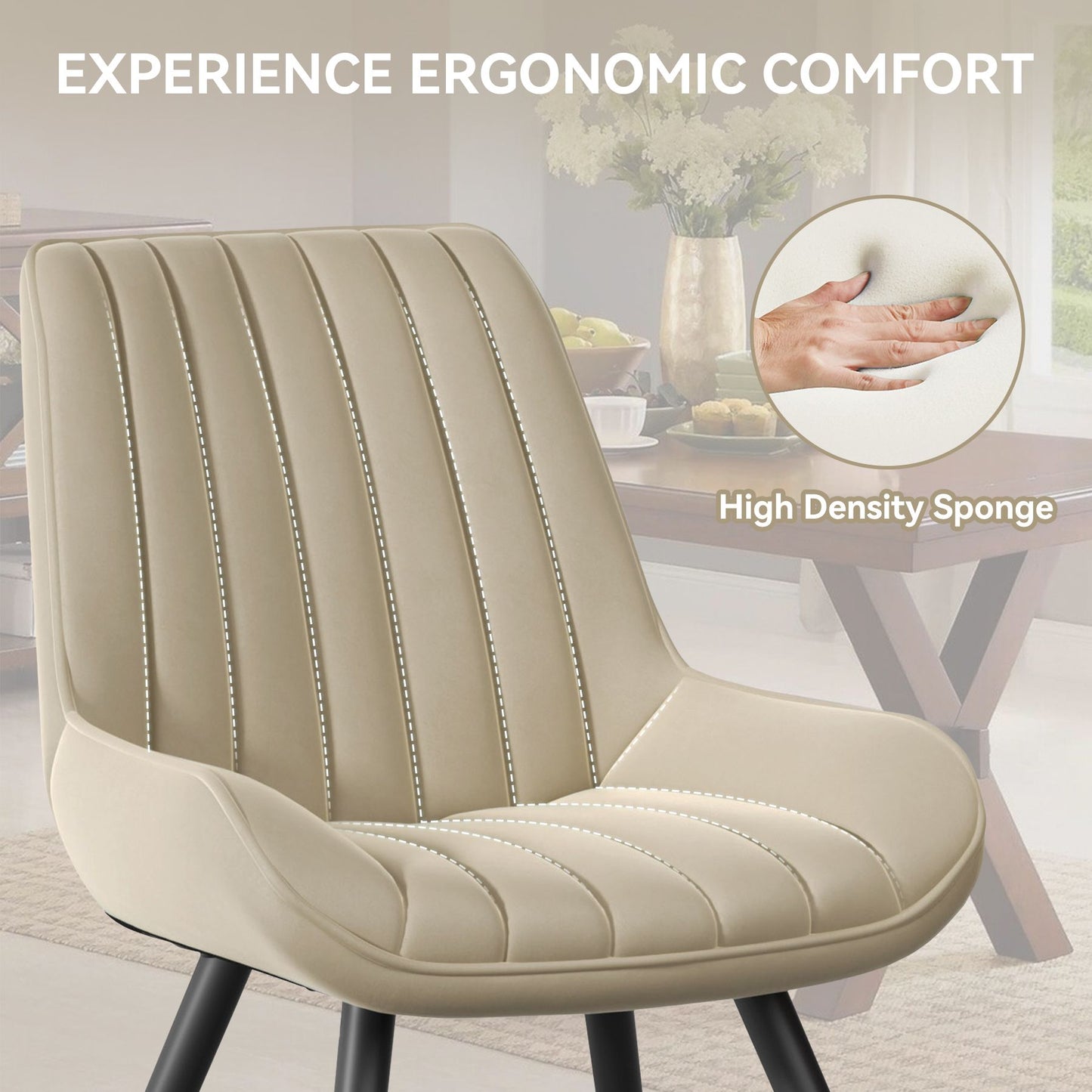 Modern upholstered dining chair set with padded seat and backrest