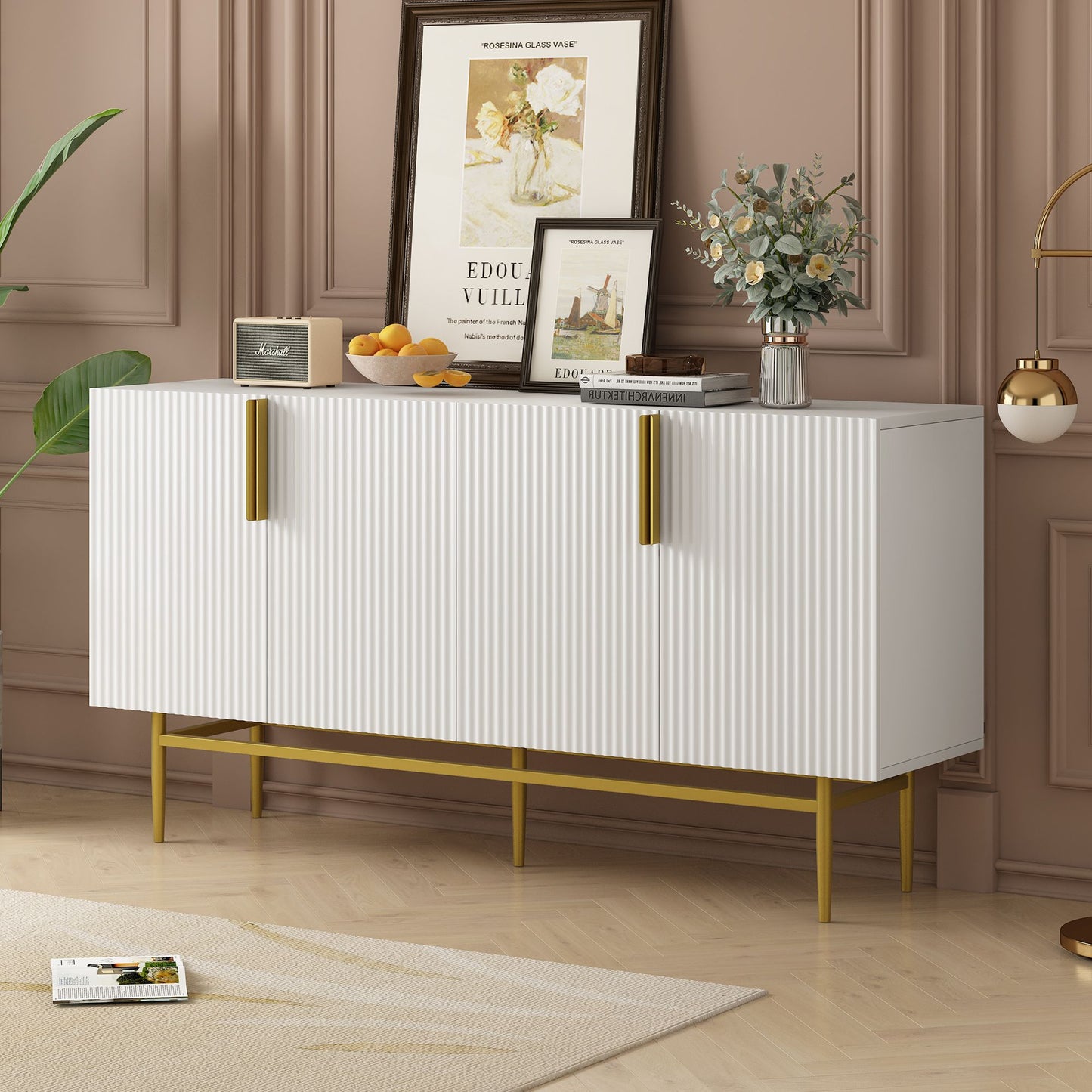 Modern elegant 4-door sideboard cabinet with gold handles