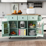 Mint green kitchen island cart with rubberwood drop-leaf countertop