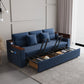 83" blue linen sleeper sofa bed with USB port and storage drawers