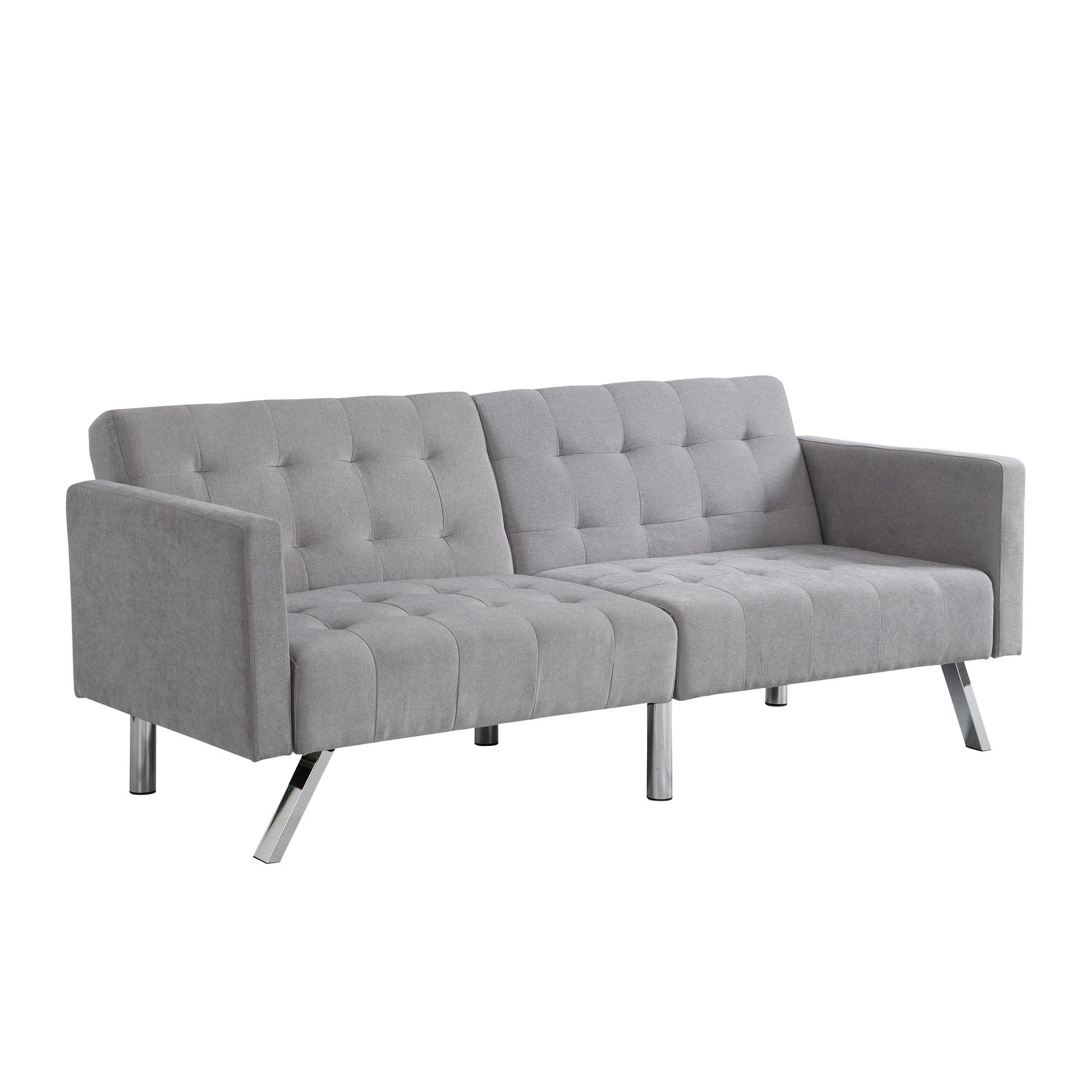 Light grey modern convertible sofa bed with split back design