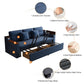 83" blue linen sleeper sofa bed with USB port and storage drawers