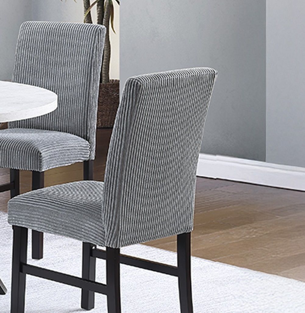 Modern dining chairs with textured fabric and solid wood frame