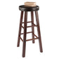 Wooden bar stool set with crossbar footrests and cushioned top