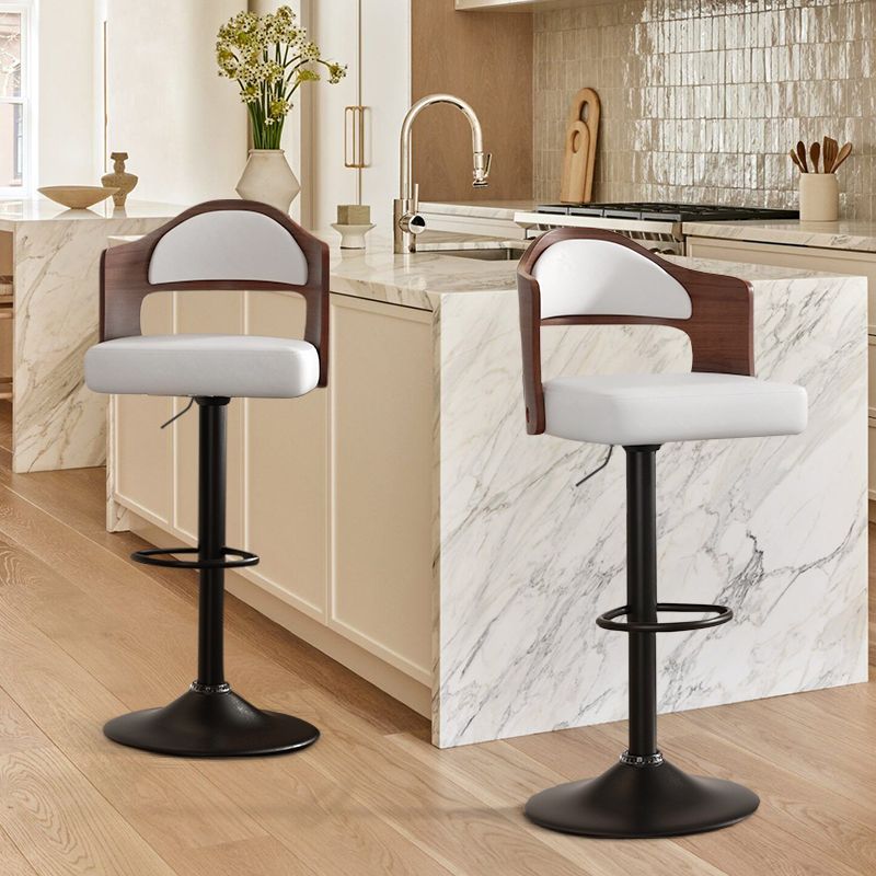Modern walnut and black swivel bar stool set of 2 with cushioned PU leather seat