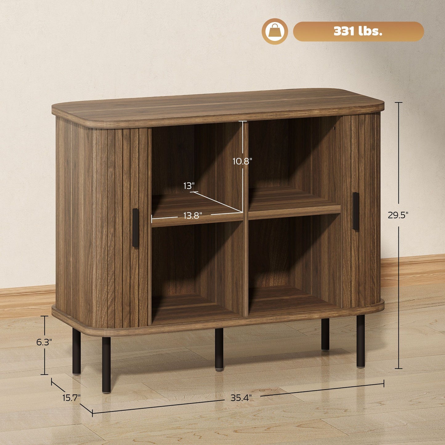 Nordic walnut sideboard buffet cabinet with tambour doors