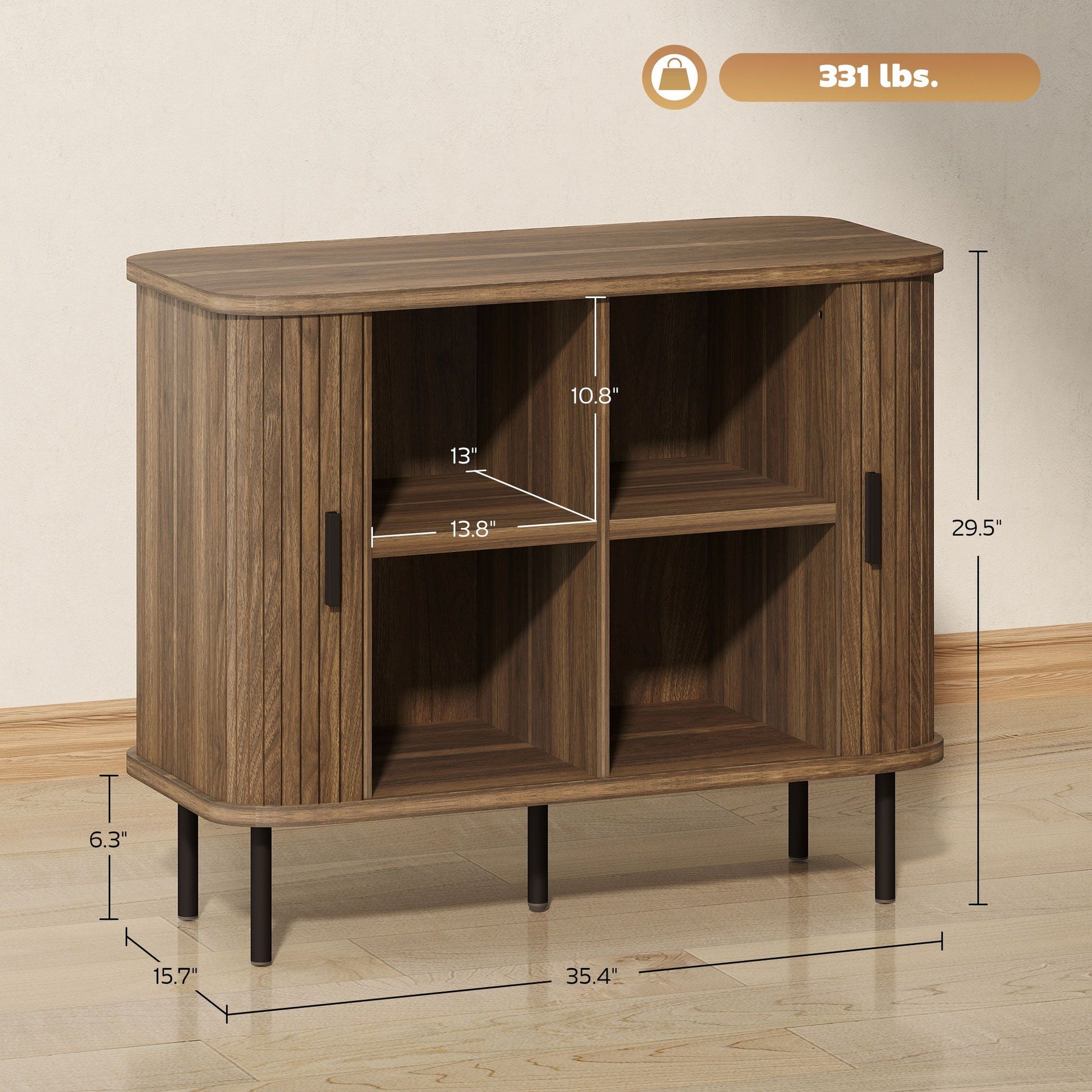 Nordic walnut sideboard buffet cabinet with tambour doors