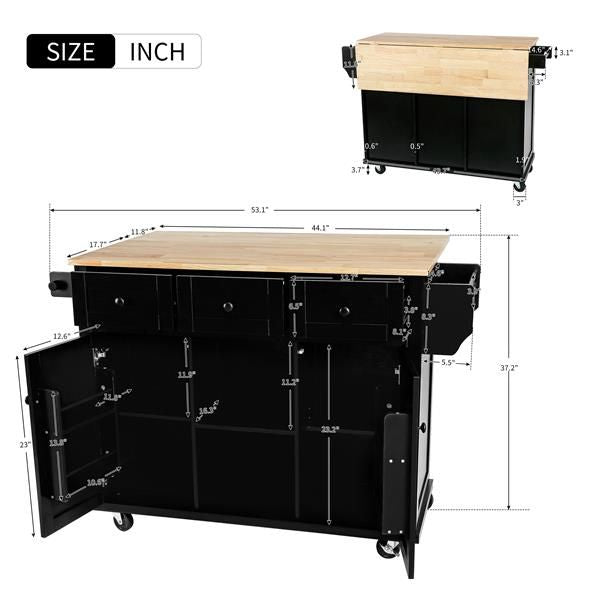 Black kitchen island cart with wooden drop-leaf countertop