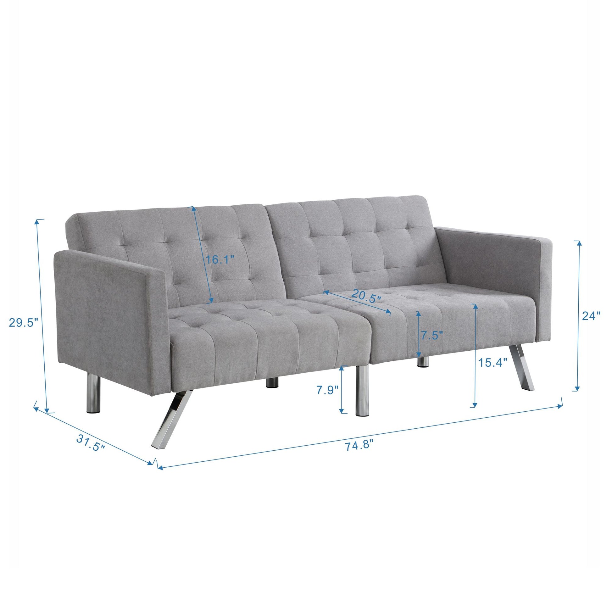 Light grey modern convertible sofa bed with split back design