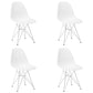 Set of 4 modern white shell dining chairs with walnut legs