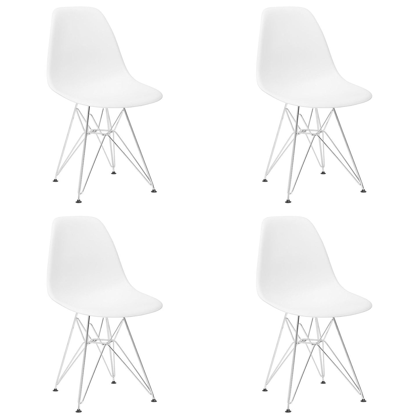 Set of 4 modern white shell dining chairs with walnut legs