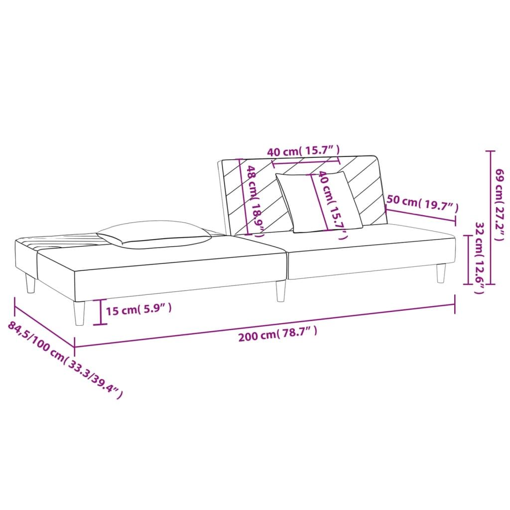 Dark gray velvet 2-seater sofa bed with pillows