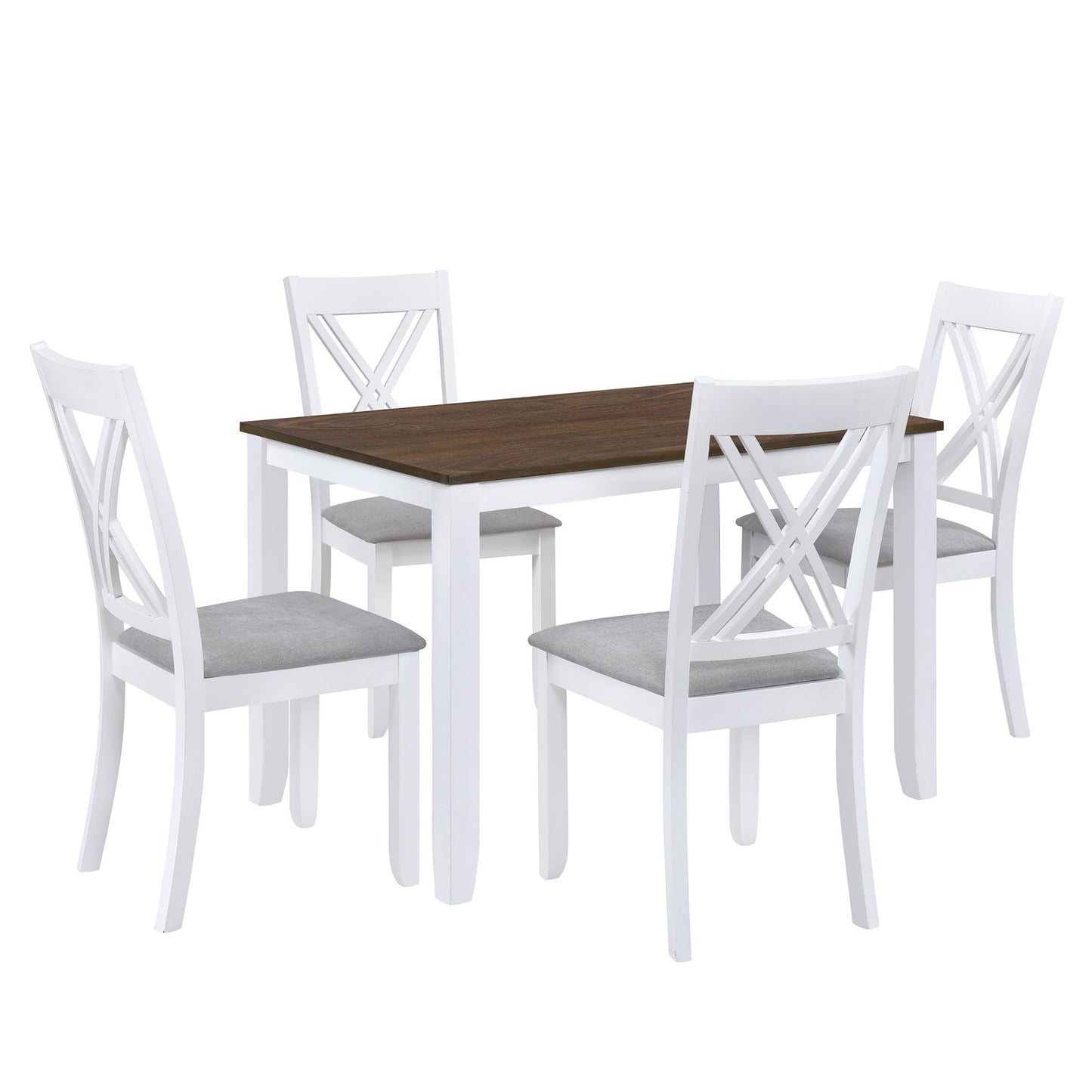 Rustic 5-piece wood dining table set with X-back chairs